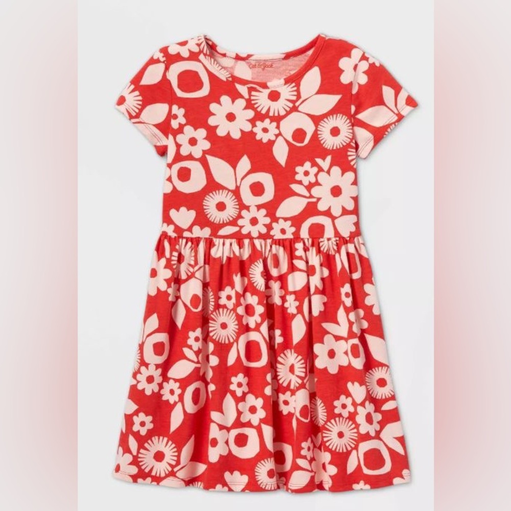 NEW Cat & Jack Orange Print Flower Tee Shirt Dress